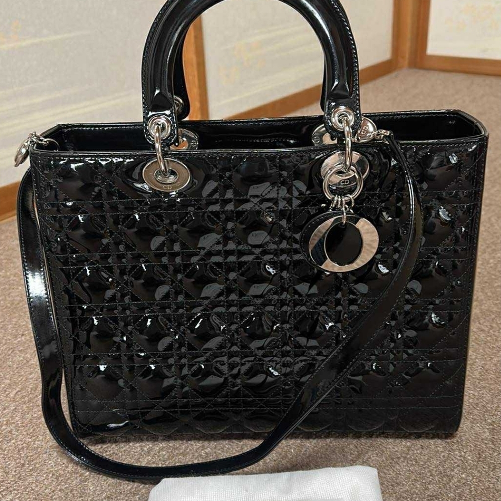Dior Shiny Black Crossbody Bag with Silver Details
